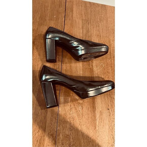 Coach Brown Bronze Block Leather Heels Round Toe Womens Size 8 - Picture 11 of 12